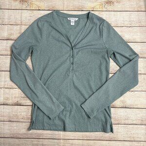 Athleta Sage Green Ribbed Henley Long Sleeve - Size Medium